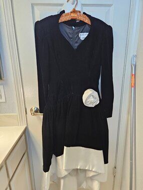 Vintage Morton Myles Black Velvet Gown with High-Low Duchess Satin Hem